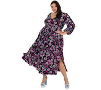Lovedrobe Womens Ladies Plus Size Midaxi Dress with Pockets Slit Split Sequins Floral Long Sleeve V Neck Back Keyhole High Waist Vestido de cóctel, Black, 22 para Mujer