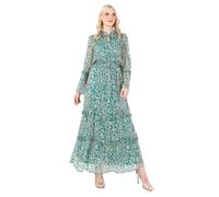 Lovedrobe Women's Maxi Dress Ladies High Neck Long Sleeve Animal Print Ruffle Empire A-Line for Wedding Guest Evening Occasion Vestido, Verde, 36 para Mujer