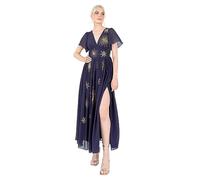 Lovedrobe Women's Maxi Dress Ladies Star Sequin Bead Embellished Flutter Sleeve V-Neck A-Line Split Slit Casual for Evening Party, Vestido Mujer, Navy,