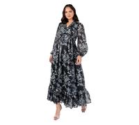 Lovedrobe Women's Maxi Dress Ladies V-Neck Long Balloon Sleeve Floral Print Ruffle Frill Keyhole Back A-Line Evening Occasion Vestido, Negro, 48 para Mujer