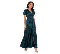 Lovedrobe Women's Maxi Dress Ladies V-Neck Short Sleeve Wrap Open Back Bow Detail Elasticated Waist Slit Satin A-Line Occasion Vestido, Gris Oscuro, 46 Mujeres