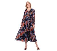 Lovedrobe Women's Midaxi Dress Ladies Ankle-Length Long Sleeve V-Neck Faux-Wrap Front Tie Belt Abstract Print A-Line Evening Party Vestido, Multicolor, 42 para Mujer