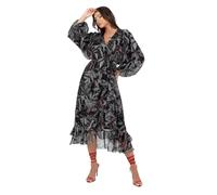 Lovedrobe Women's Midaxi Dress Ladies Long Balloon Sleeve V-Neck Faux Wrap Ruffle Frilly for Wedding Guest Party Occasion Casual Vestido, Negro, 48 para Mujer