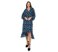 Lovedrobe Women's Midaxi Dress Ladies Long Balloon Sleeve V-Neck Faux Wrap Ruffle Frilly for Wedding Guest Party Occasion Casual Vestido, Azul, 48 para Mujer