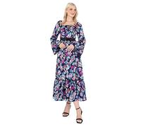 Lovedrobe Women's Midaxi Dress Ladies Long Bell Sleeve Square Neck Empire A-Line Ruffle Boho Floral Flowy for Wedding Guest Casual Vestido, Azul Marino, 38 para Mujer