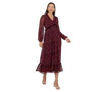 Lovedrobe Women's Midaxi Dress Ladies Long Sleeve V-Neckline Tie Back Frilly Ruffle Detail A-Line Printed Smart Casual Occasion Vestido, Hot Pink, 50 para Mujer