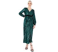 Lovedrobe Women's Midaxi Dress Ladies Sequin Embellished Long Sleeve V-Neck Faux Wrap Velvet Bow Split for Party Evening Occasion Vestido, Verde, 42 para Mujer