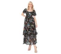 Lovedrobe Women's Midaxi Dress Ladies Sweetheart Neckline Short Sleeve Tiered Floral Print Empire A-Line for Wedding Guest Party Vestido, Negro, 36 para Mujer