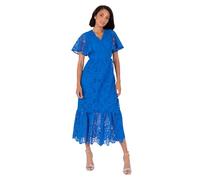 Lovedrobe Women's Midaxi Dress Ladies V-Neck Angel Sleeve A-Line Floral Print Ruffle Tiered Hem Wedding Guest Evening Occasion, Azul 50