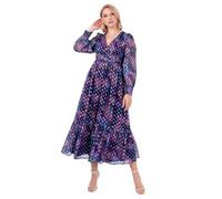 Lovedrobe Women's Midaxi Dress Ladies V-Neck Long Sleeve Tiered Hemline Empire A-Line Chiffon Faux Buttons Evening Occasion Vestido, Malva, 36 para Mujer