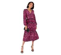 Lovedrobe Women's Midi Dress Ladies Long Balloon Sleeve V-Neck Satin Button Front Split Vibrant Print A-Line Evening Occasion Vestido, Rosa Fucsia, 36 para Mujer