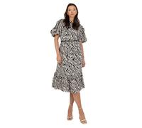 Lovedrobe Women's Midi Dress Ladies Round Neck Short Puff Sleeve Frilly Ruffle Detail Tie Back Printed A-Line Smart Casual Vestido, Animal Print, 50 para Mujer