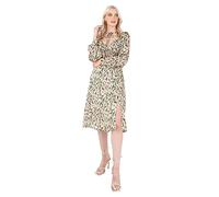 Lovedrobe Women's Midi Dress Ladies Satin Animal Print Long Sleeve Round Line Tie Neck Wedding Guest Party Evening Cocktail Vestido, Verde, 44 para Mujer
