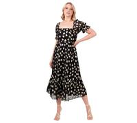 Lovedrobe Women's Midi Dress Ladies Square Neck Short Puff Sleeves Star Print Chiffon Tie Back A-Line Cocktail Party Evening Vestido, Negro, 42 Mujeres