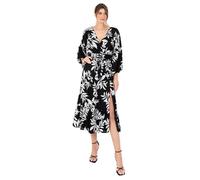 Lovedrobe Women's Midi Dress Ladies V-Neck Long Balloon Sleeve Faux-Wrap Thigh Split Shirred Waist Tassel Belt A-Line Smart Casual, Trajes de Fiesta De Las Mujeres, Monochrome,