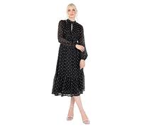 Lovedrobe Women's Midi Ladies Long Sleeve High Neck Polka Dot Tie Back A-Line Tea Dress for Party Occasion Office Wear Vestido, Negro, 46 para Mujer