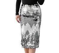 Lovedrobe Women's Midi Skirt Ladies Pencil Disc Sequin Embellished Ombre Back Split Sparkling Shiny Silver Party Evening Occasion Falda, Gris, 52 para Mujer
