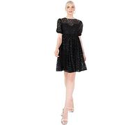 Lovedrobe Women's Mini Dress Ladies Short Sleeve Puff Animal Lace Keyhole Back Tie Empire High Waistline A-Line for Party Cocktail Vestido, Negro, 56 para Mujer