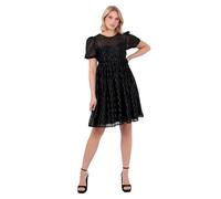 Lovedrobe Women's Mini Dress Ladies Skater Fit and Flare A-Line Round Neck Short Puff Sleeve Keyhole Back Zigzag Tie Bow Party Vestido, Negro, 50 Mujeres