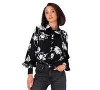 Lovedrobe Women's Oversized Shirt Ladies Satin Blouse Top Button-up Long Sleeve Floral Print Monochrome Smart Casual Office Wear Camisa, Negro, 36 para Mujer