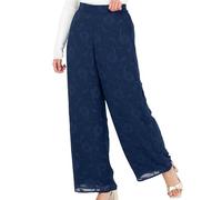 Lovedrobe Women's Palazzo Trousers Ladies Wide Leg Pants Floral Print Chiffon Bottoms Smart Casual Party Office Wear, Azul Marino 42