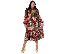 Lovedrobe Womens Plus Size Dress Ladies Midi Evening Gown Long Sleeve Mesh Collar Flowers Roses A Line Cut Party Vestido, 22 para Mujer
