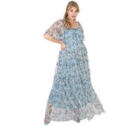 Lovedrobe Womens Plus Size Maxi Dress for Ladies Short Flutter Sleeve Ruffle Pull On High Waist Square Neckline Blue Summer Vestido, 54 para Mujer