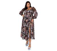 Lovedrobe Womens Plus Size Midaxi Dress with Pockets Curve Long Bishop Sleeve Slit Mesh Sweetheart Neckline Evening Vestido, Feather, 16 para Mujer