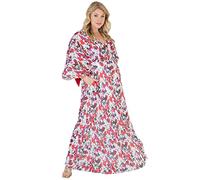 Lovedrobe Womens Summer Plus Size Dresses Curve Ladies Cape Sleeve V Neck Bow Tie Maxi Long Length for Wedding Guest Floral Print Vestido, Red, 52 para Mujer