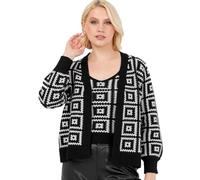 Lovedrobe Women's Twinset Ladies Long Sleeve Cardigan Knitted Two Piece Sleeveless Vest Tank Top Granny Square Knitwear Co-ORD Sweater, Negro y Crema, 44-46 para Mujer