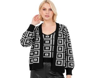 Lovedrobe Women's Twinset Ladies Long Sleeve Cardigan Knitted Two Piece Sleeveless Vest Tank Top Granny Square Knitwear Co-ORD Sweater, Negro y Crema, 44-46 para Mujer