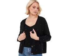 Lovedrobe Women's Twinset Ladies Long Sleeve Cardigan Knitted Two Piece Vest Tank Top Co-ORD Set Diamante Smart Casual Knitwear Sweater, Negro, 36-38 para Mujer