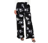 Lovedrobe Women's Wide Leg Trousers Ladies Satin Pants Monochrome Floral Print Elasticated Waist Smart Casual Office Wear Party Pantalones, Negro, 52 para Mujer