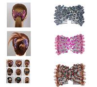 Lovef - Peineta elástica doble para el cabello, 3 unidades, diseño de perlas mágicas, color negro, rosa y café