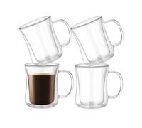 LoveFirst 4x250ml Tazas de Café Doble Pared de Cristal con Asa, Efecto de Levitación,Taza de Vidrio Borosilicato Aislantes Transparente para Té,Cerveza,Leche,Cappuccino,Latte,Macchiato, Jugo, Agua