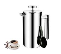 LoveFirst Cafetera de Prensa Francesa de Acero Inoxidable 700 Ml, Prensa de Café con Sistema de Filtración de 3 Niveles, Doble Pared, para Casa, Camping y Oficina, Plata