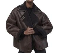 loveimgs Chaqueta gruesa de gamuza sintética con forro de sherpa para mujer, abrigo de piel de oveja de gran tamaño, chaqueta de motociclista, abrigo de invierno, Marrón, Small