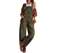 loveimgs Vaqueros Holgados Y2K para Mujer Tipo Barril Peto Vaqueros de Pierna Ancha Pantalones de Mezclilla Peto con Babero Mono Estilo Novio Vaqueros Patchwork, Leopardo, S