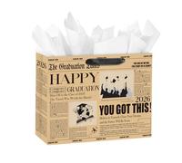 Loveinside - Bolsa de regalo de graduación de papel kraft de periódico vintage de 13 pulgadas - Impresión "TÚ LO LOGRARÁS" de la promoción de 2026-33x25,4x12,7 cm, 1 unidad