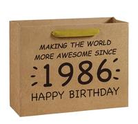 Loveinside Bolsa de regalo de papel Kraft retro grande de 13 pulgadas para 40 cumpleaños: haciendo el mundo más impresionante desde 1986, bolsas de papel para amigos, hombres, mujeres, cumpleaños