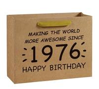 Loveinside Bolsa de regalo de papel Kraft retro grande de 13 pulgadas para 50 cumpleaños: haciendo el mundo más impresionante desde 1976, bolsas de papel para amigos, hombres, mujeres, cumpleaños