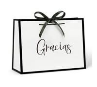 Loveinside Bolsa de Regalo Kraft con Eslogan de “Thank You” en Español y Patrones de “GRACIAS” Adecuada para Regalos de Cumpleaños, Recuerdos de Fiestas, Embalaje de Souvenirs - 33x25,4x12,7cm