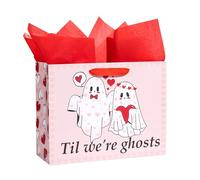 Loveinside - Bolsa de regalo reutilizable grande de San Valentín con diseño de fantasma rosa de 13 pulgadas con asas - Bolsa de regalo para amantes de los fantasmas para San Valentín