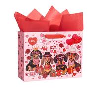 Loveinside - Bolsa de regalo reutilizable grande de San Valentín con diseño de perro salchicha rosa de amor de 13 pulgadas con asas - Bolsa de regalo para San Valentín, bodas y aniversarios