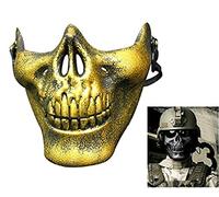 LoveLegis Máscara de Traje Militar - Disfraz - Carnaval - Halloween - CS - contraataque - Esqueleto - Medio cráneo - Huesos - ejército Estadounidense - Oro - Hombre - niño