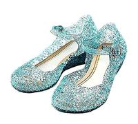LoveLegis Zapatos Elsa - Anna - Cenicienta - Princesa - niña - Suela 20.5 cm - Color Azul con Brillo - Carnaval - Halloween - Cosplay - Talla 35 - Idea de Regalo de cumpleaños
