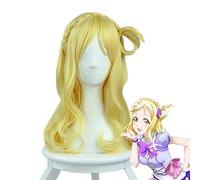 ¡LoveLive! ¡Sol! Love Live Sunshine Mari Ohara ondulado rubio dorado pelo resistente al calor Cosplay disfraz peluca + gorra de peluca gratis