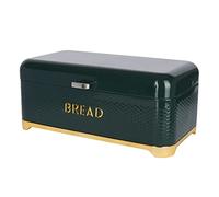 Lovello KitchenCraft Panera grande texturizada con tapa, diseño ventilado, 41,5 x 2 x 18 cm, verde cazador y dorado
