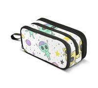 Lovely Alien Planet - Estuche para lápices de gran capacidad para niños y niñas, 3 compartimentos, organizador de papelería, estuche para escuela, oficina, trabajo, Lovely Alien Planet, Talla única,