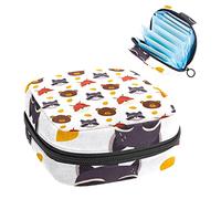 Lovely Bear Fox & Raccoon Head Pattern-01 Period Pouch portátil, Tampón Bolsa de almacenamiento para servilletas sanitarias, Varios colores, 4.7x6.6x6.6 in/12x17x17 cm